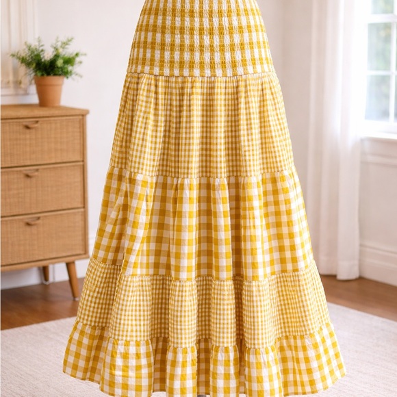 Avec Les Filles Yellow Gingham Tiered Maxi Skirt - Picture 2 of 4